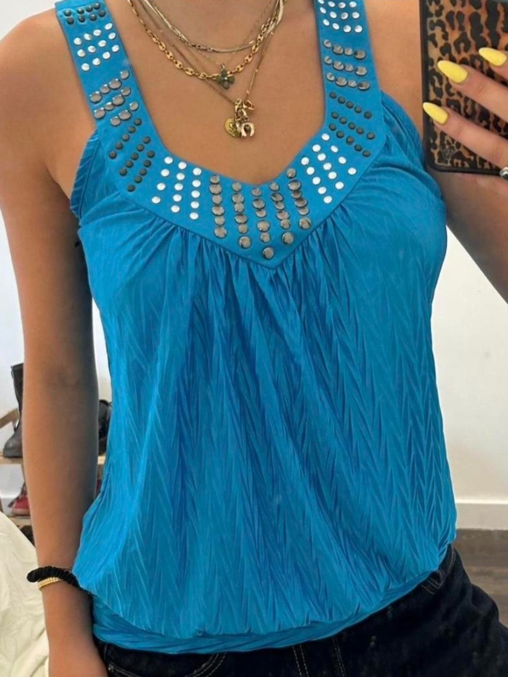 Blue rhinestone early 2000s tank top